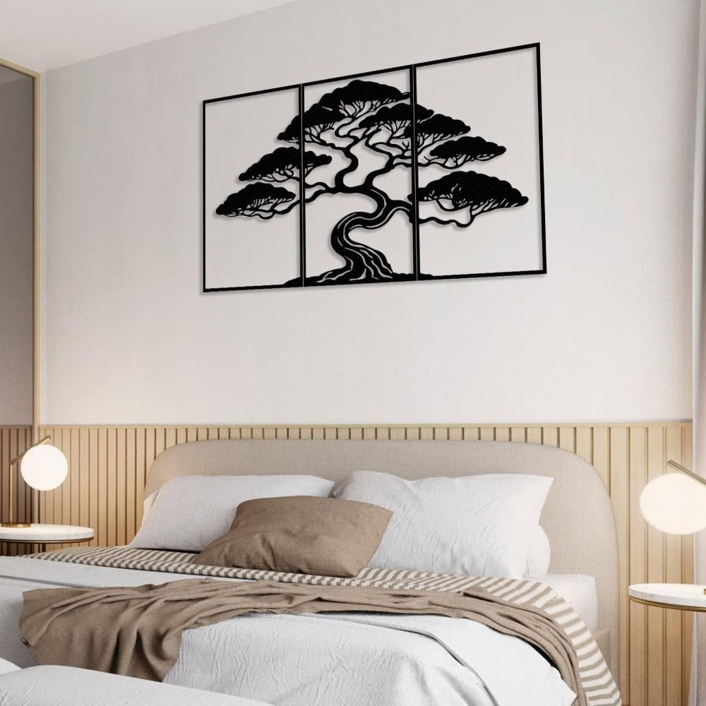 3 pieces bonsai tree wall art above bed decor