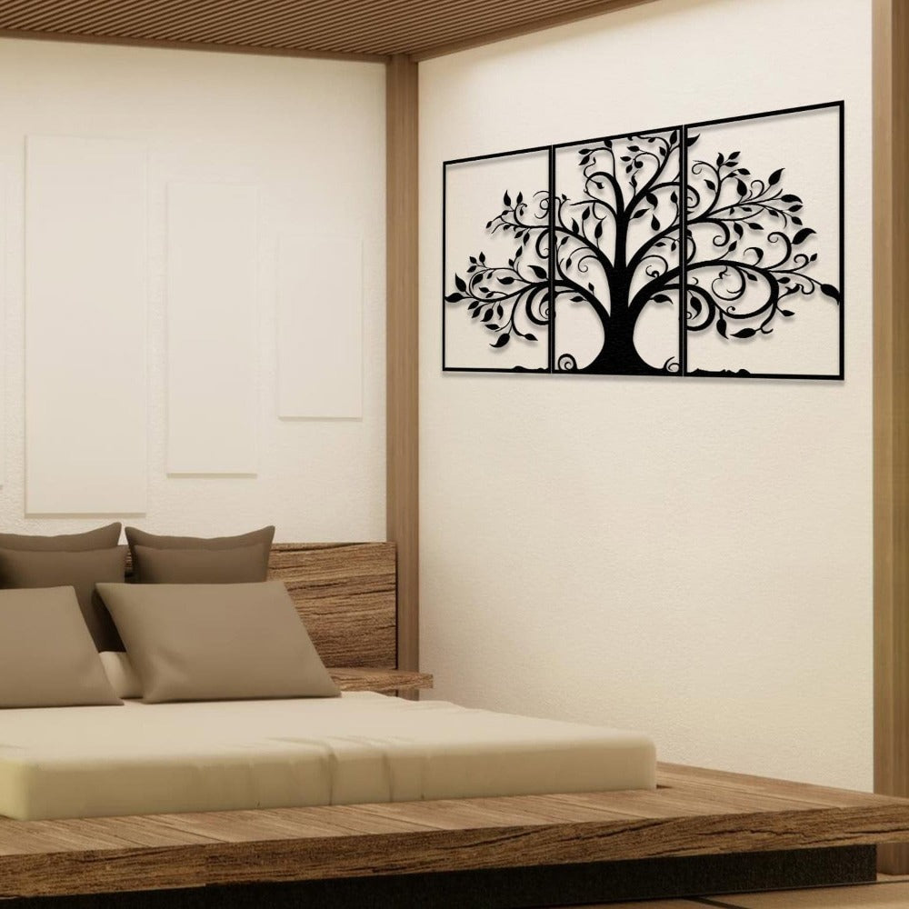 3 pieces tree wall art above bed decor