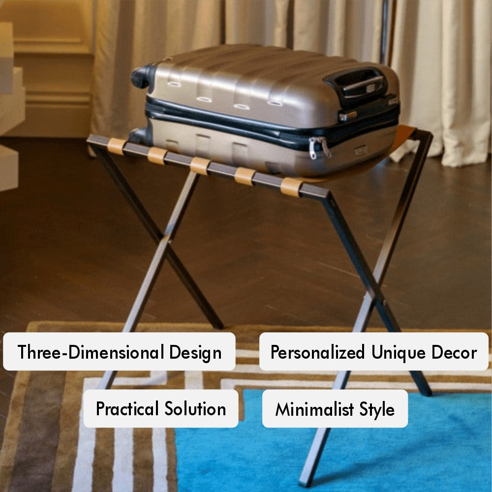 Carson-Foldable Metal Luggage Rack with Genuie Leather