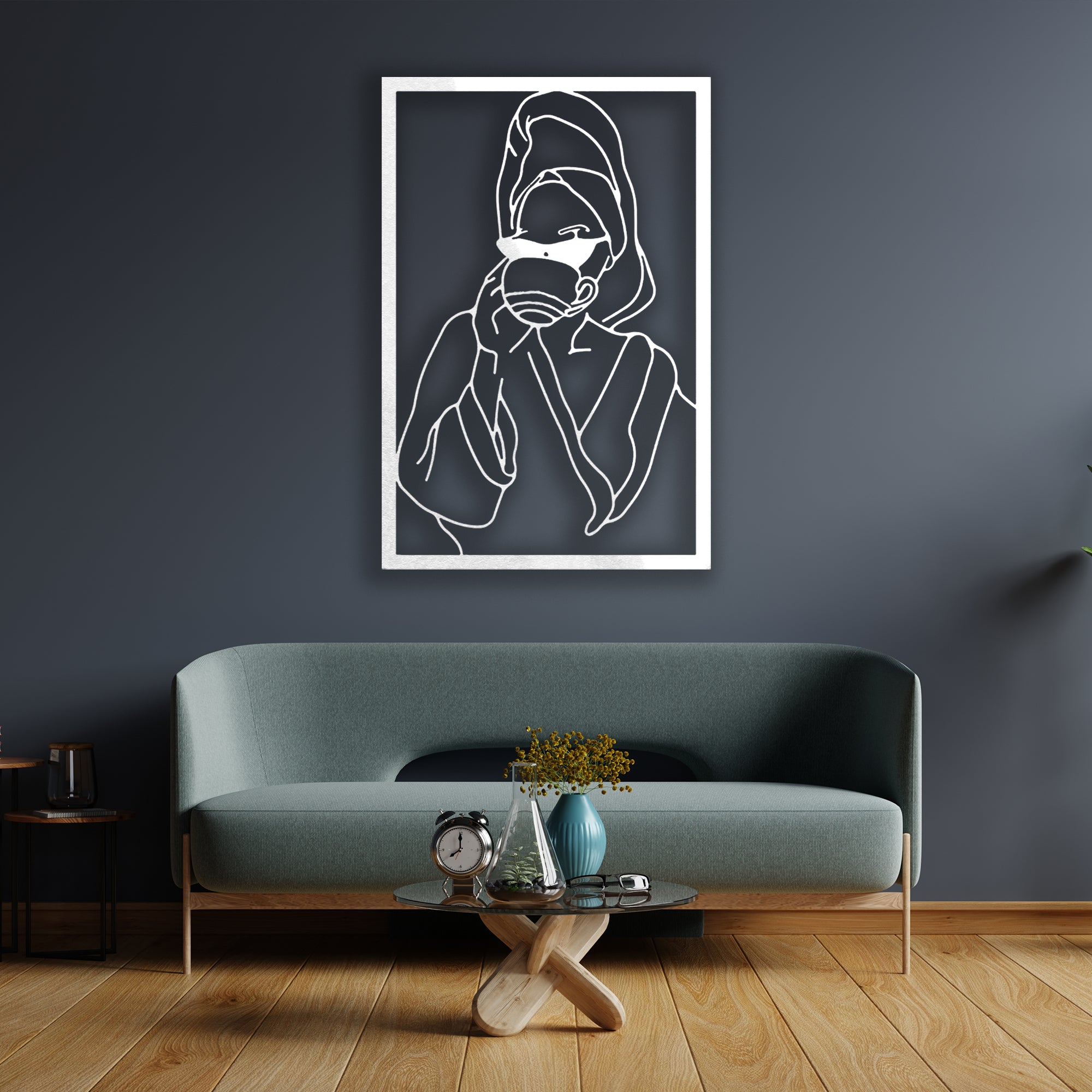 Lady With Coffee Metal Wall Art