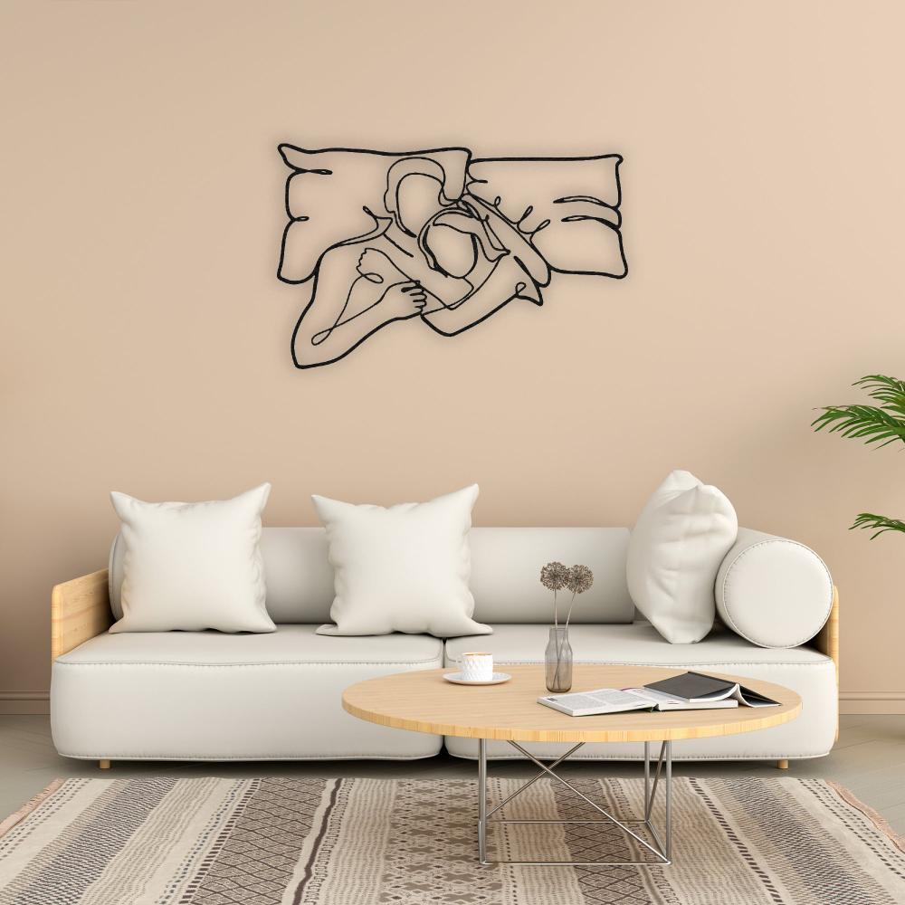 Romantic Lying Couple Metal Line Wall Art