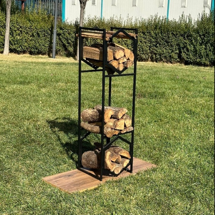 Modern-Hexagonal-Metal-Log-Storage Wood Rack