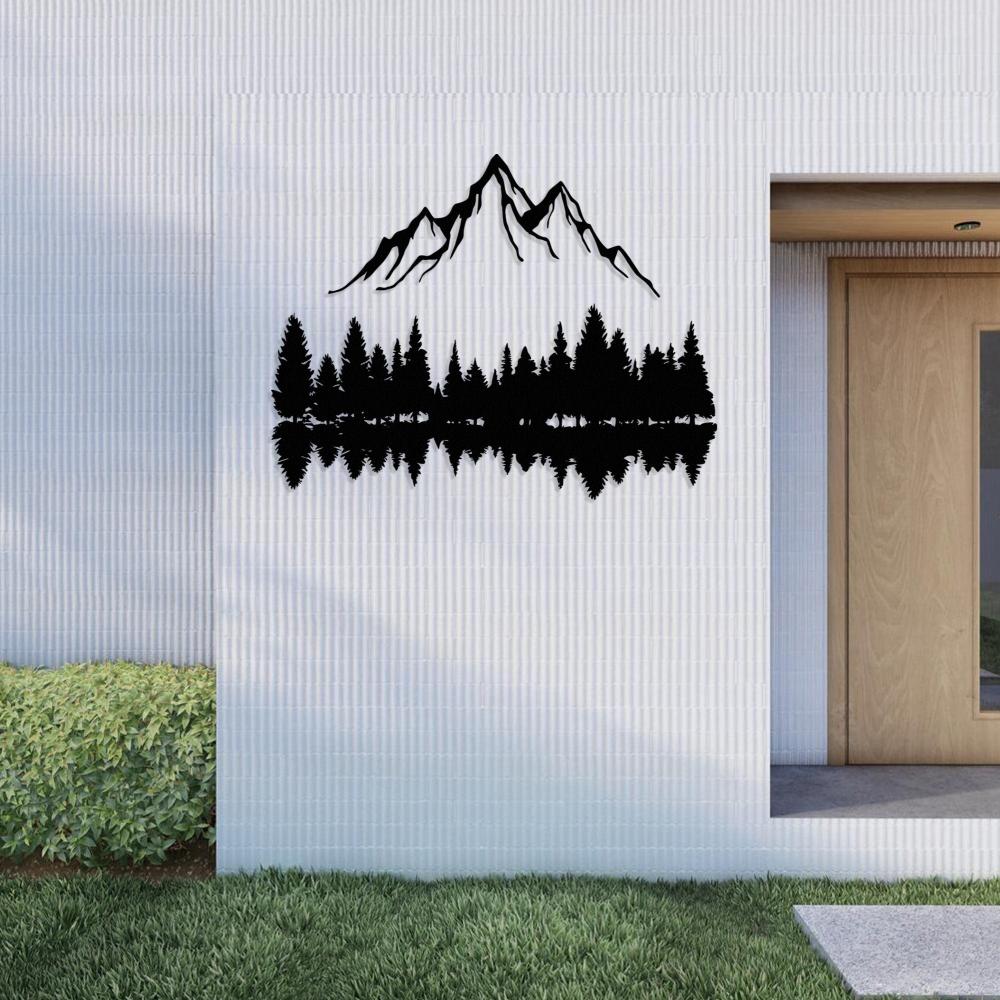 Contemporary wall decor with a nature-inspired mountain silhouette
