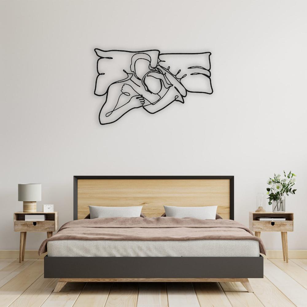 Romantic Lying Couple Metal Line Wall Art