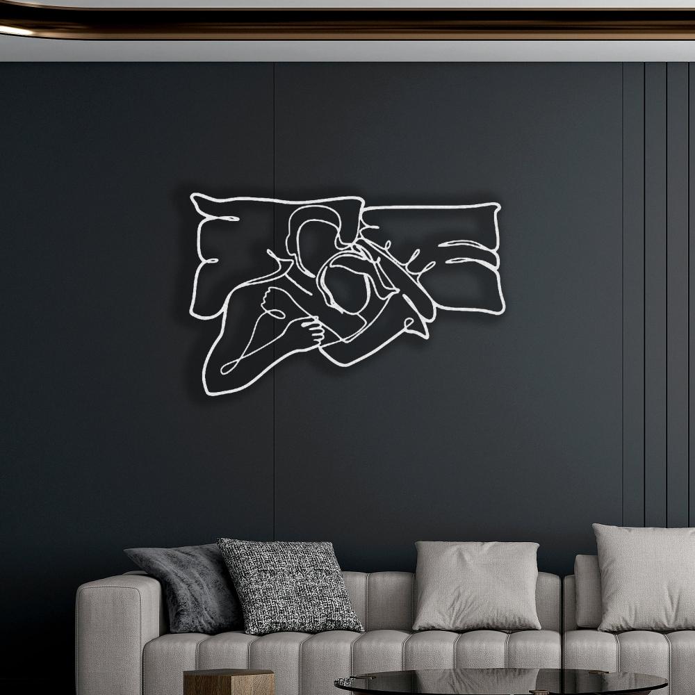 Romantic Lying Couple Metal Line Wall Art