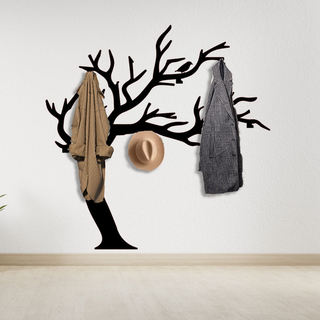 Tree Branch Shaped Coat Rack with birds