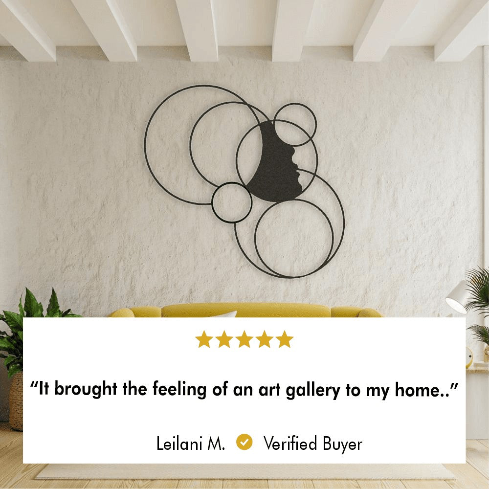 Abstract face circle wall art creating a modern, gallery-like ambiance with its overlapping circular design, ideal for any contemporary living space.