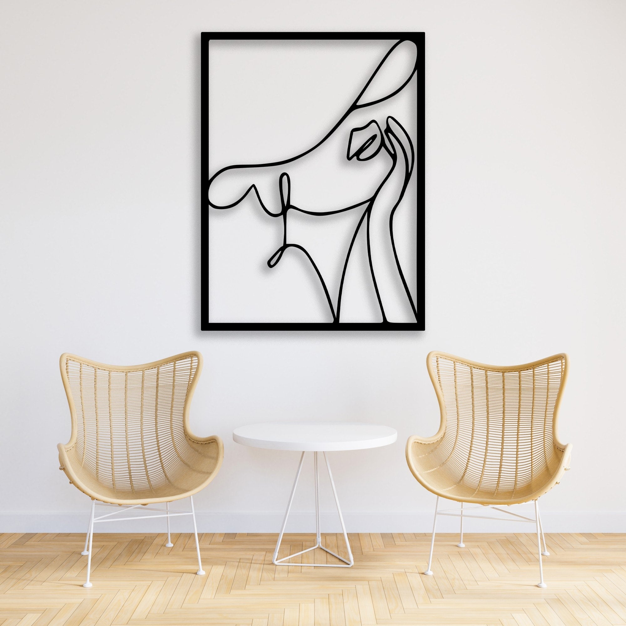 abstract woman with hat metal decor