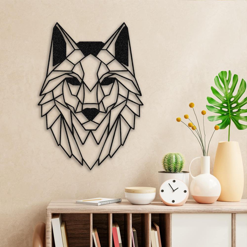 alpha wolf metal wall art on the table