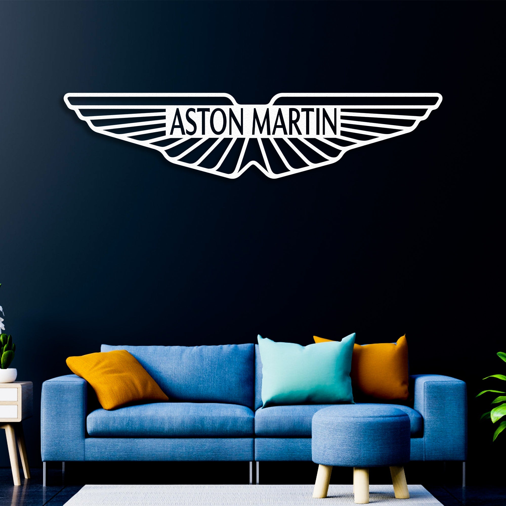 aston martin car logo metal wall art white