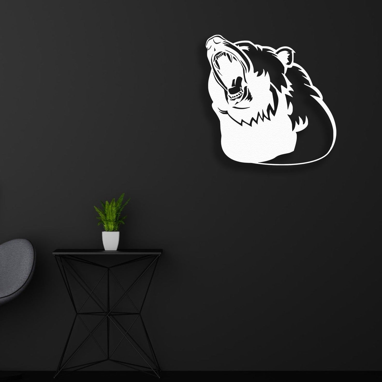 bear silhouette metal wall art white