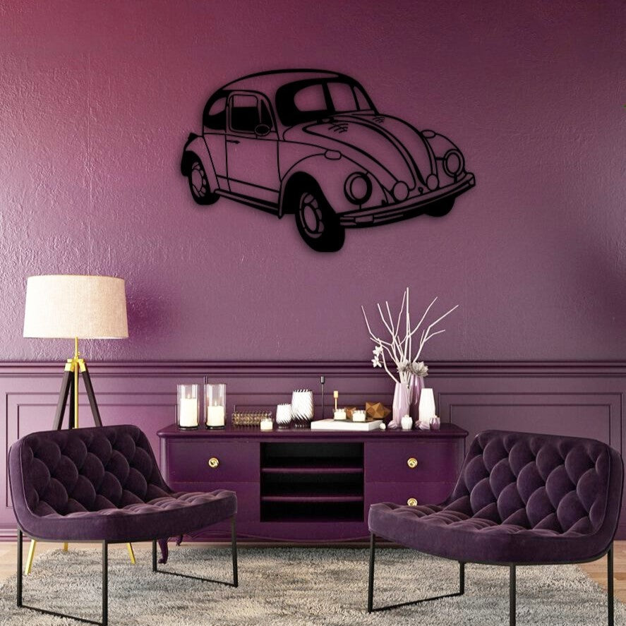beetle car silhouette purple wall