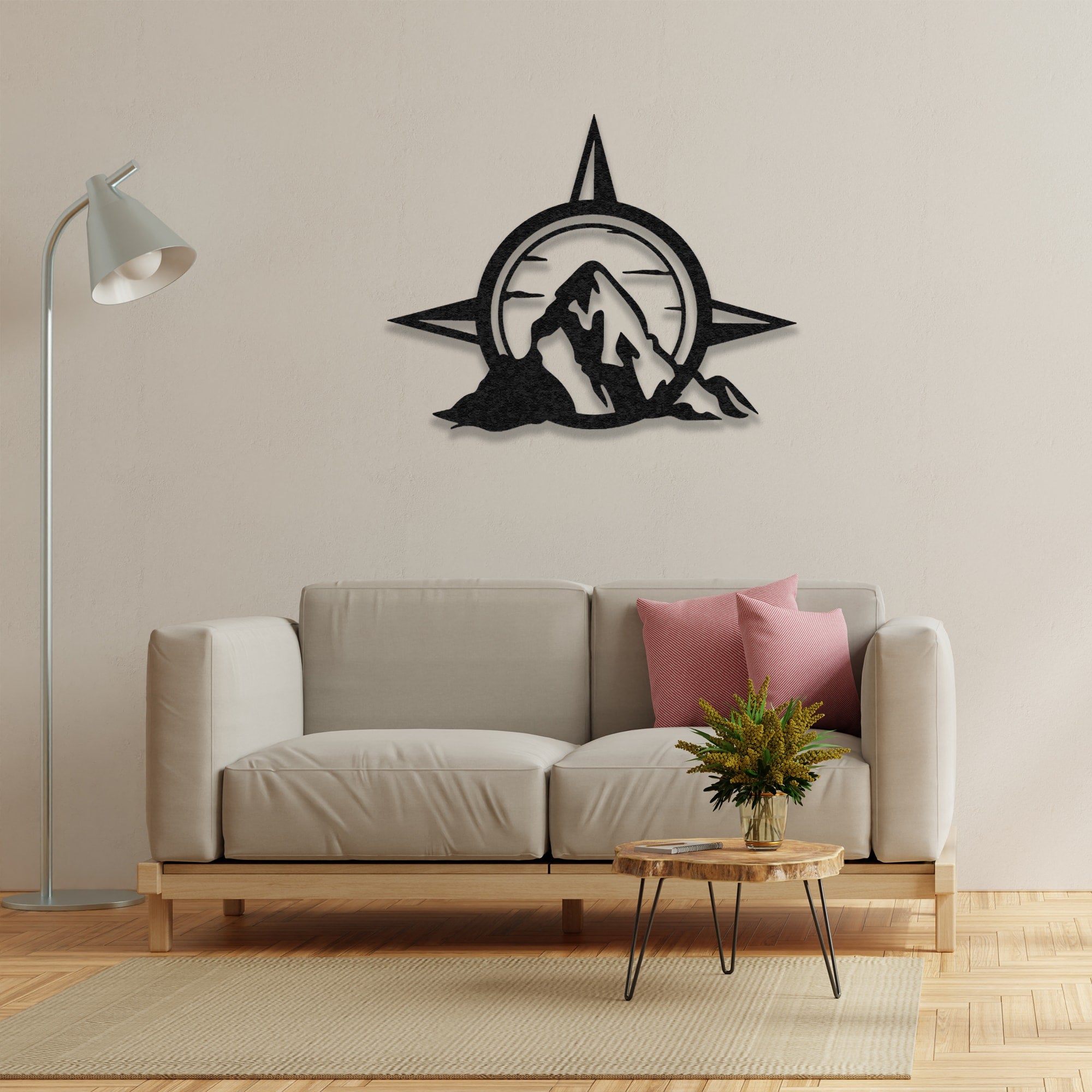 compass and mountain metal wall decor 2