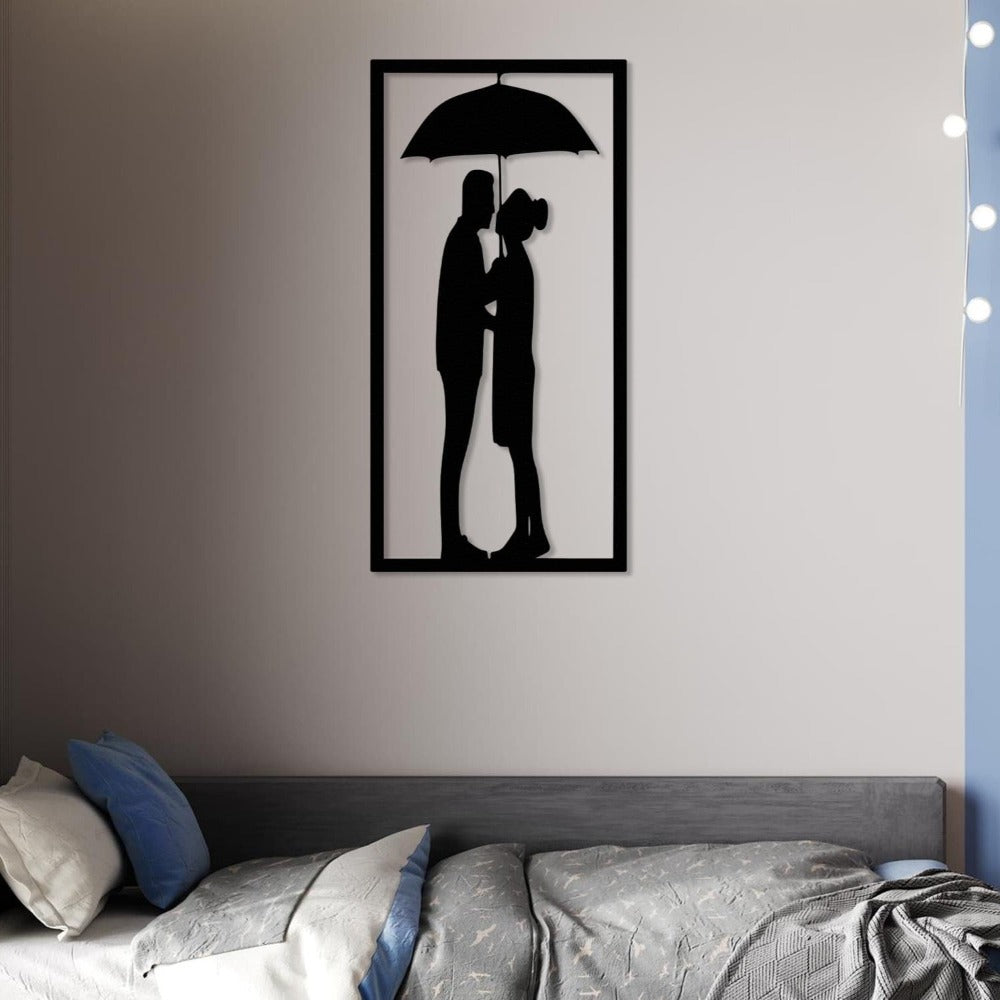 couple under the umbrella metal wall art