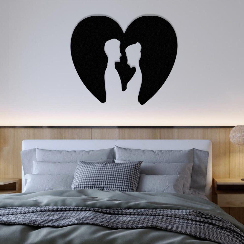 couple with heart above bed decor