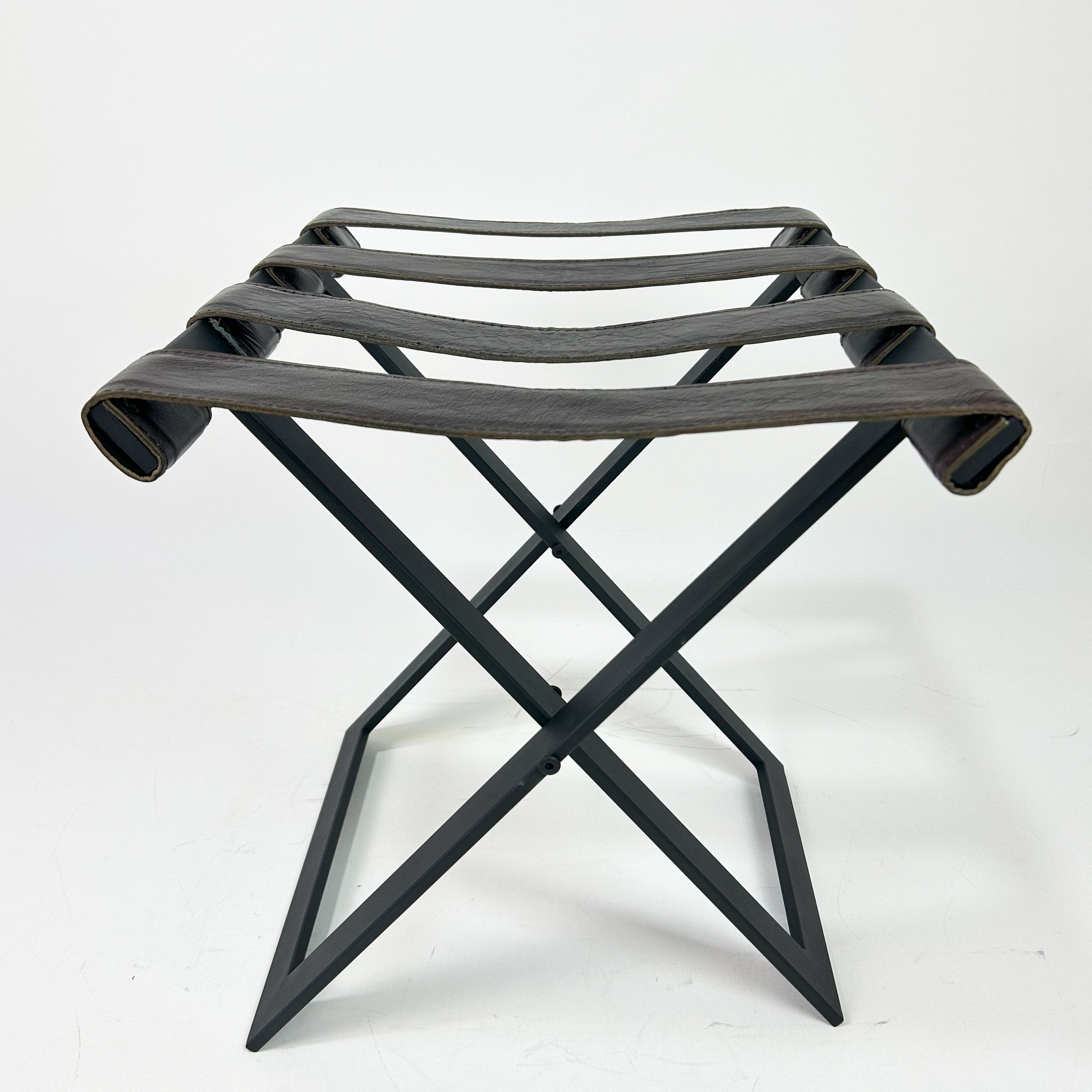 foldable metal luggage rack with genuie leather 1