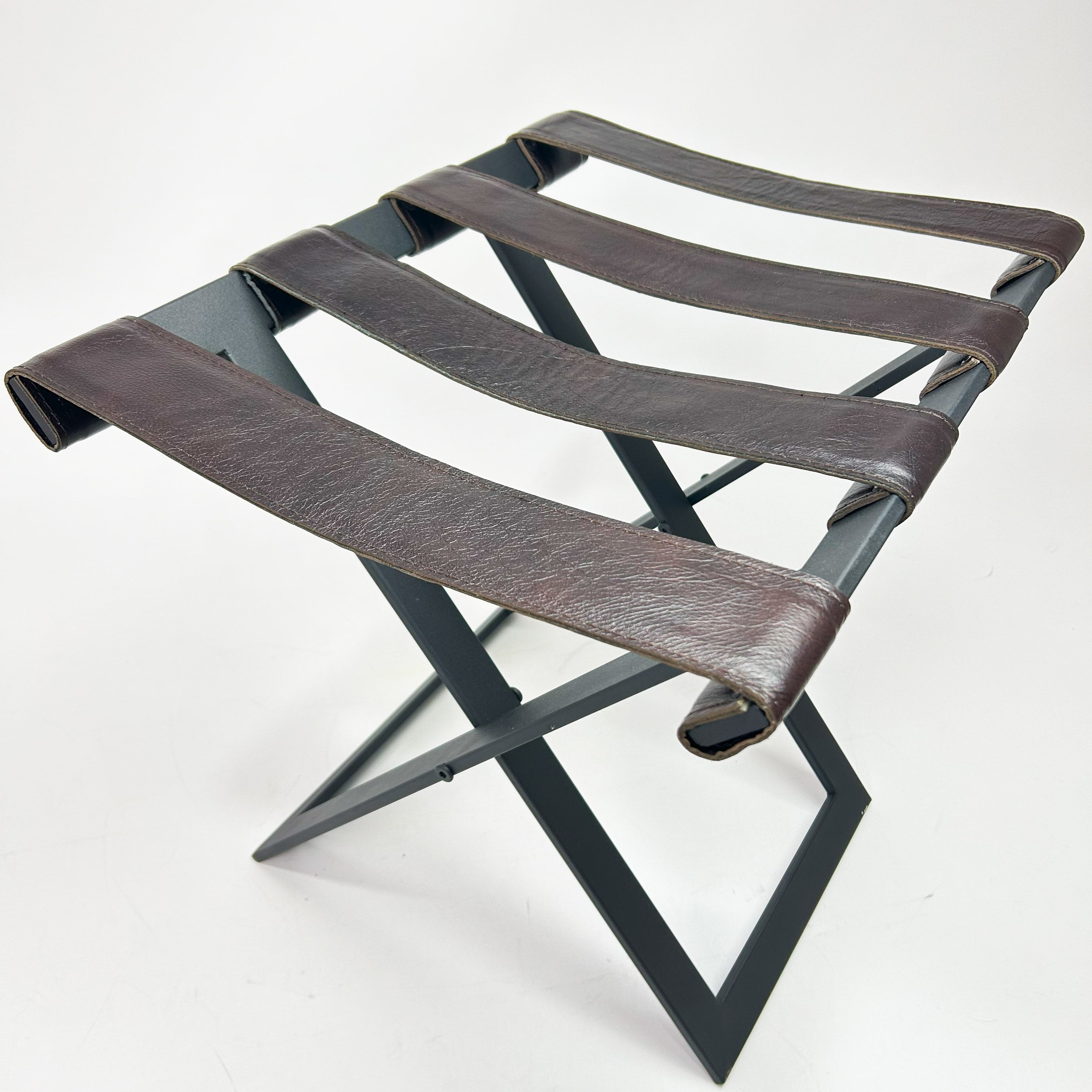 Foldable Metal Luggage Rack with Genuie Leather