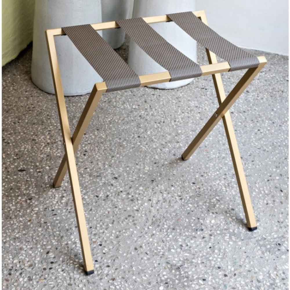 foldable metal luggage rack with genuie leather boise matte gold colour