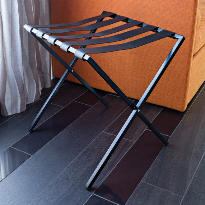 foldable metal luggage rack with genuie leather carson hotel decor