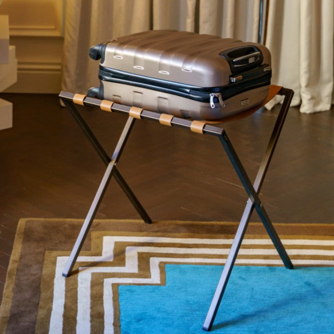 foldable metal luggage rack with genuie leather carson hotel furniture
