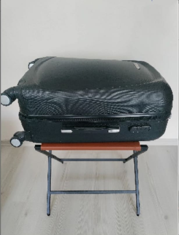 foldable metal suitcase rack with genuie leather  luggage rack