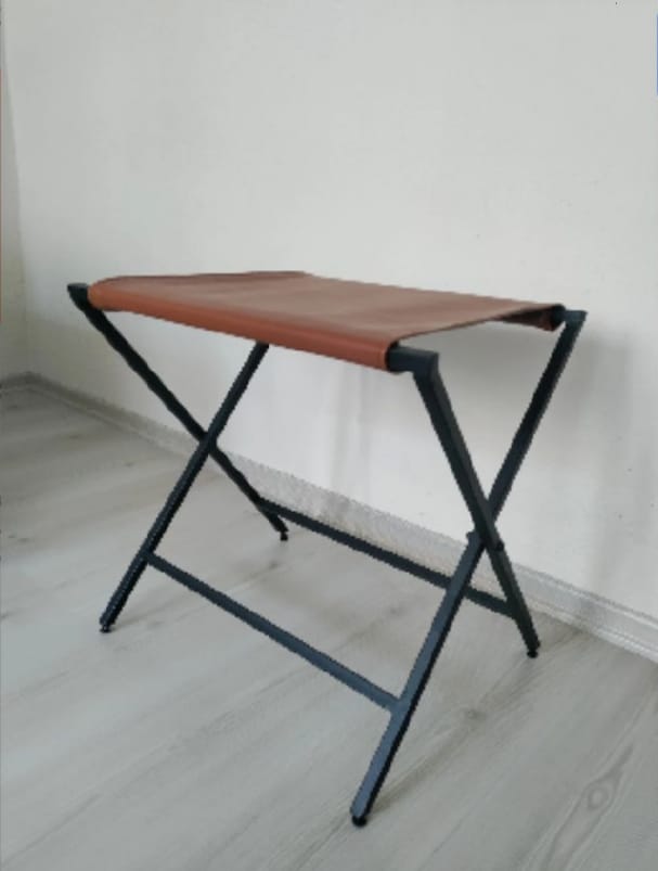 foldable metal suitcase rack with genuie leather  luxury design