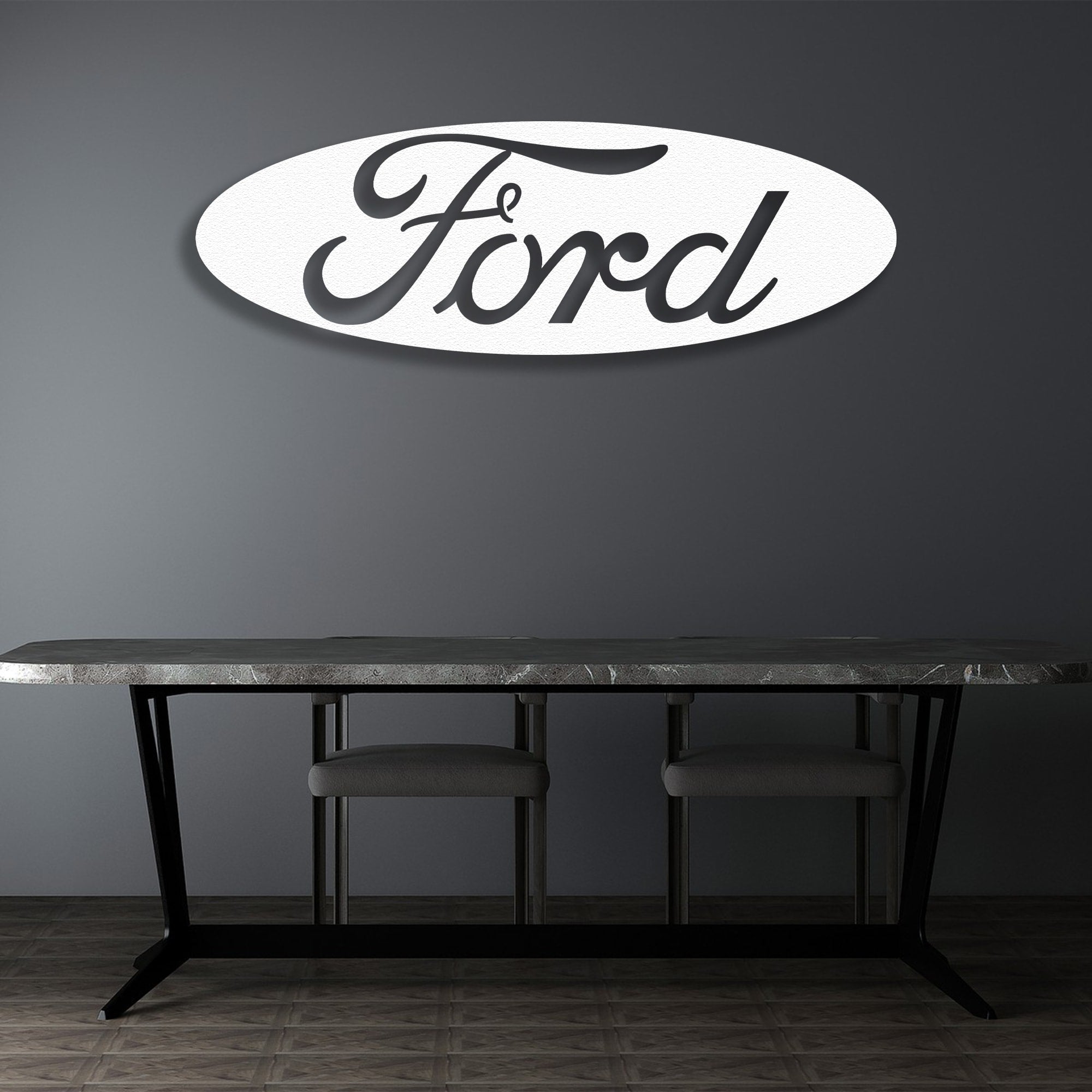 ford logo metal wall art white