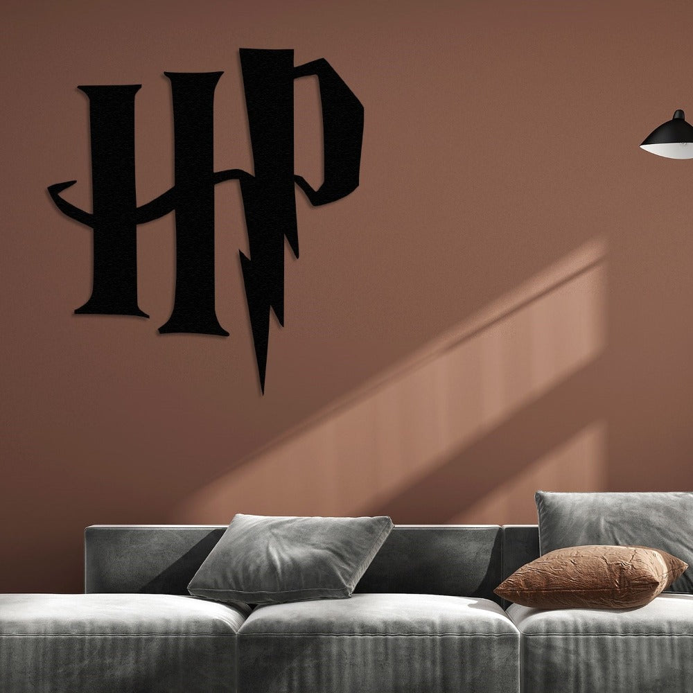 harry potter metal logo on the sofa