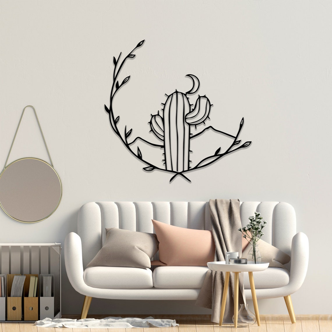 Cactus and Moon Metal Wall Decor