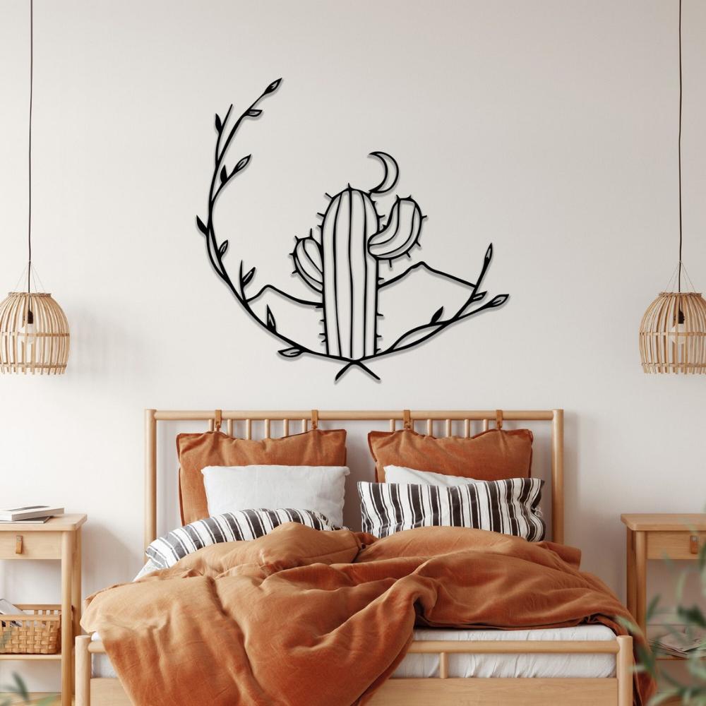 Cactus and Moon Metal Wall Decor