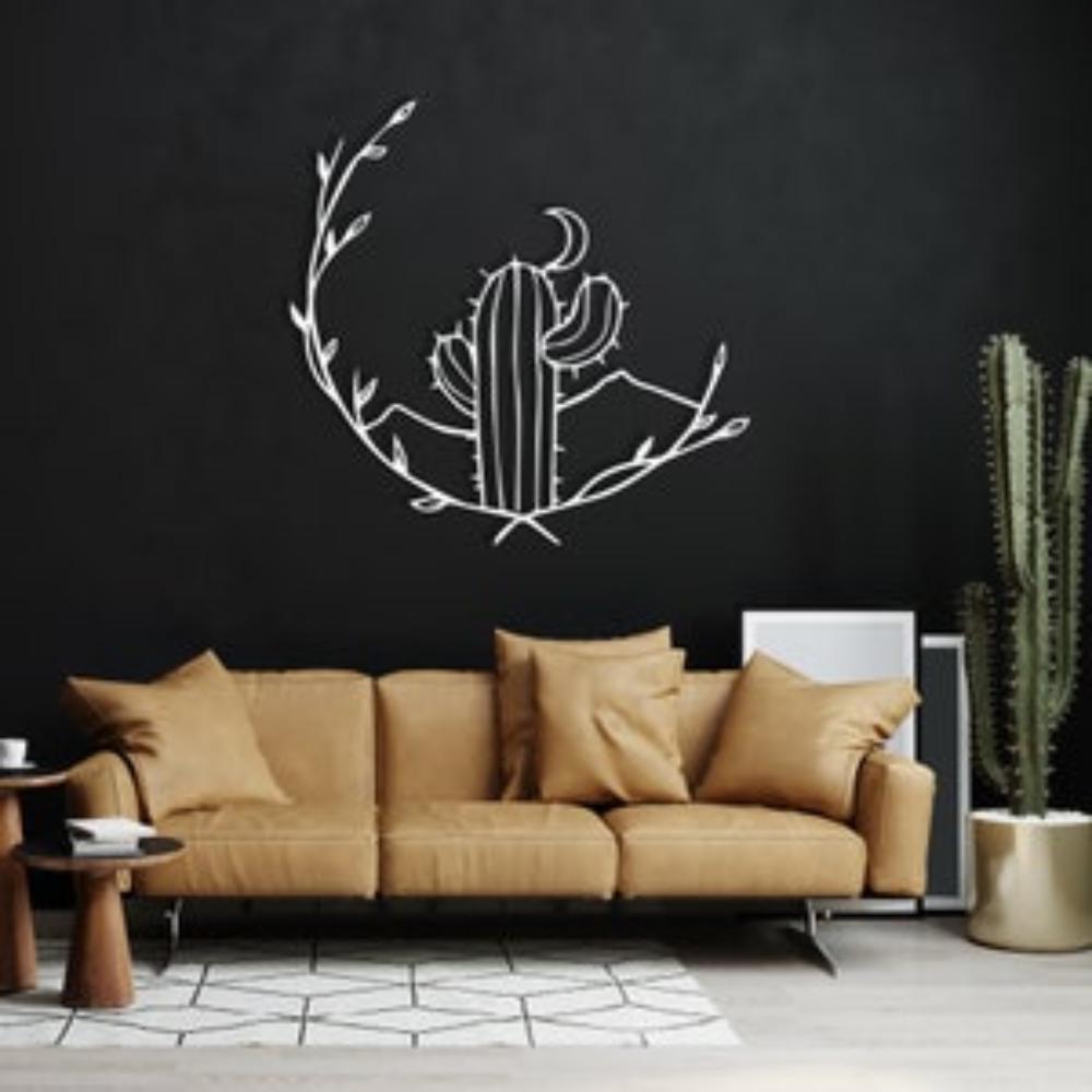 Cactus and Moon Metal Wall Decor