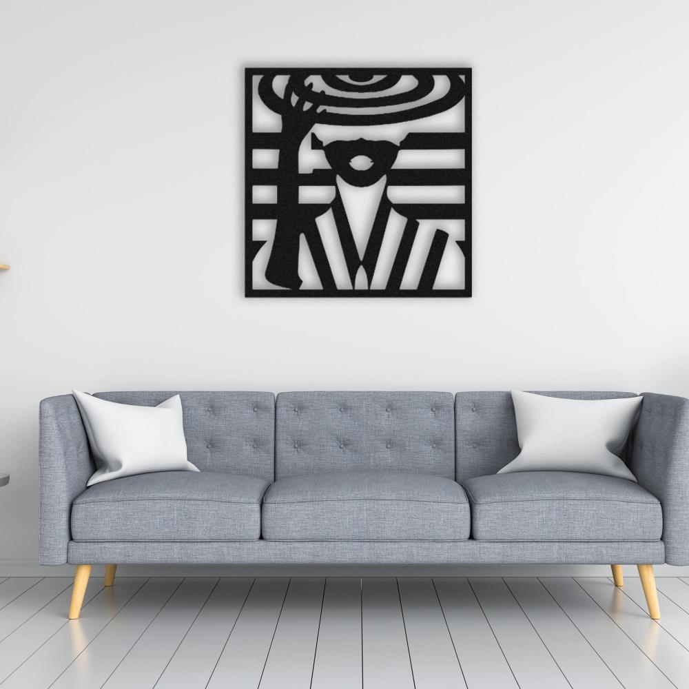 lady with hat metal wall art on the sofa