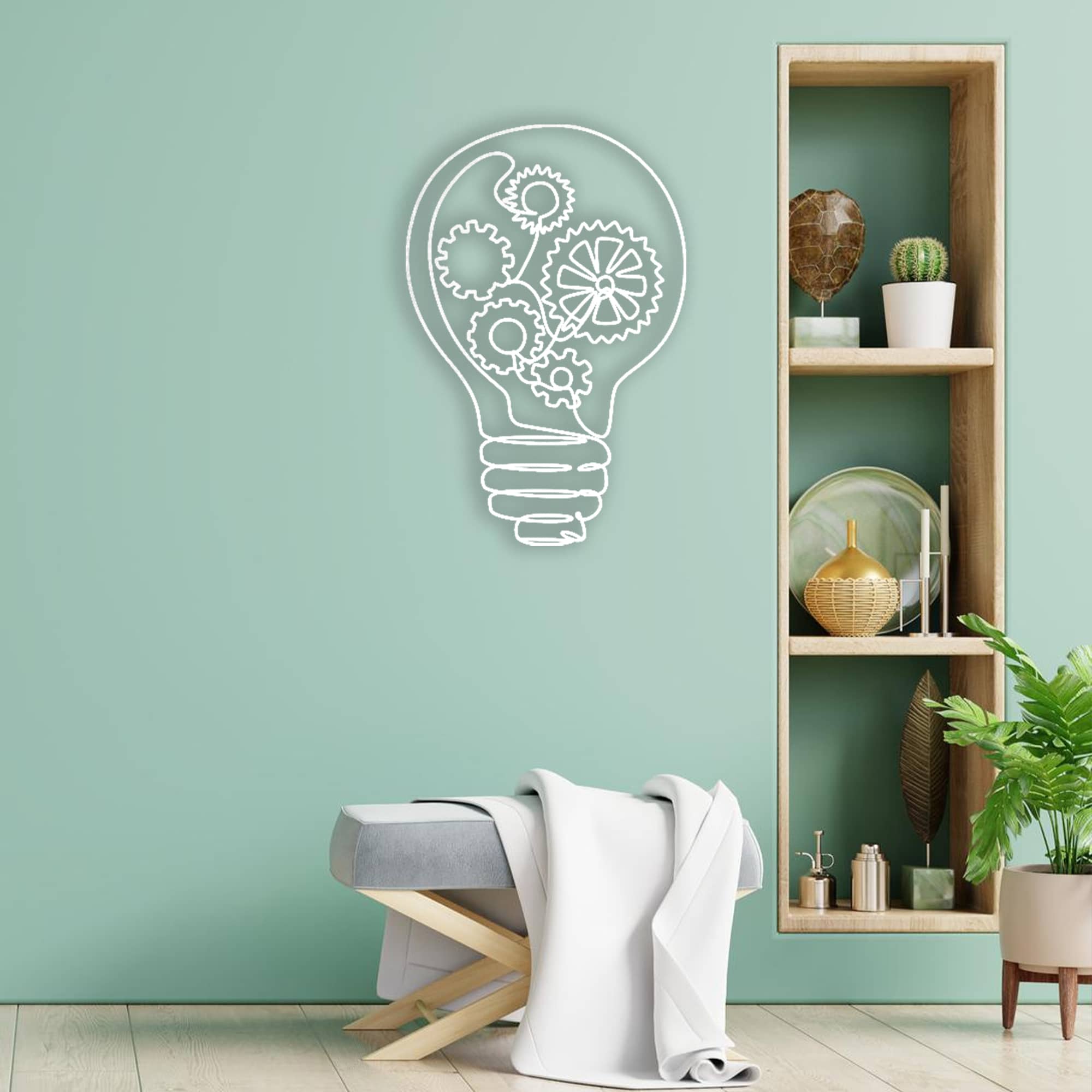 light bulb metal wall art white