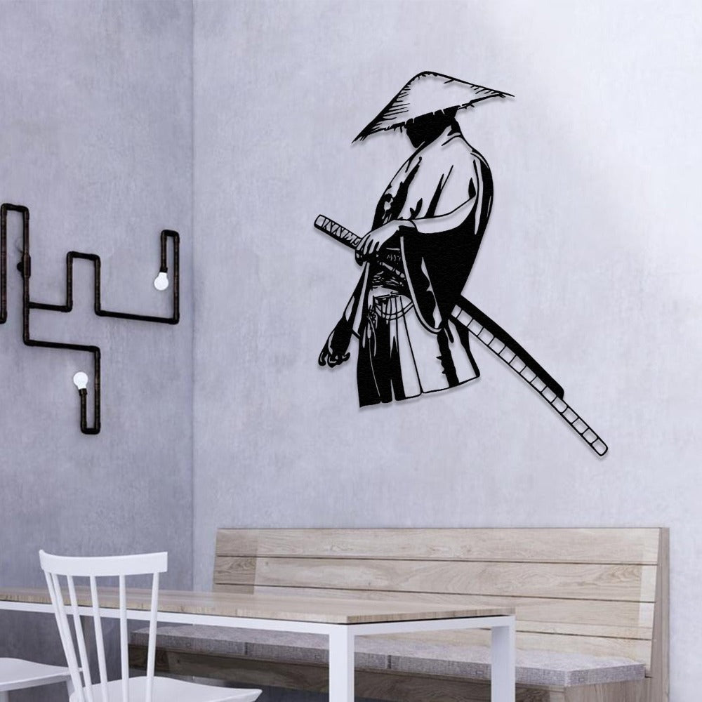 lonely samurai metal wall art with chair