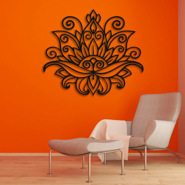 mandala lotus metal wall art orange