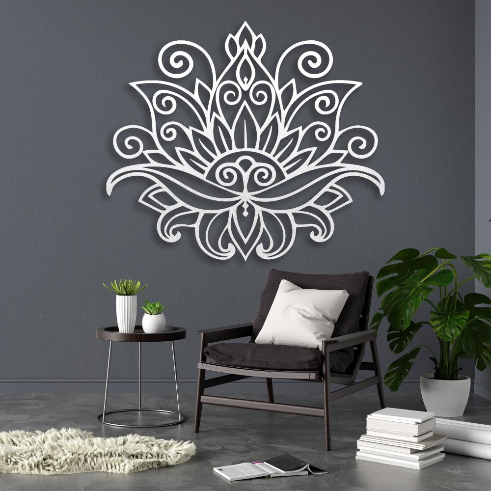 mandala lotus metal wall art white