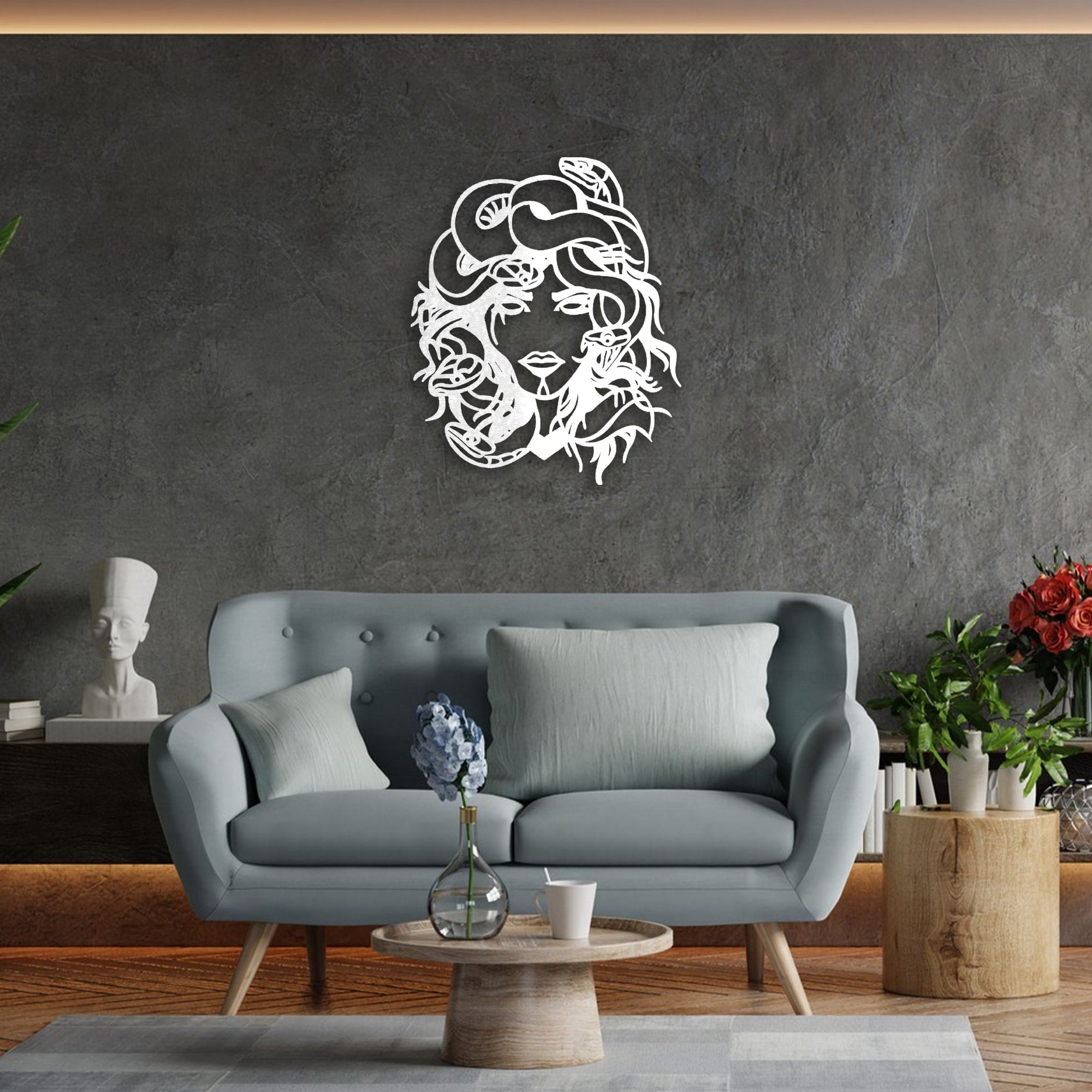 medusa metal wall art white