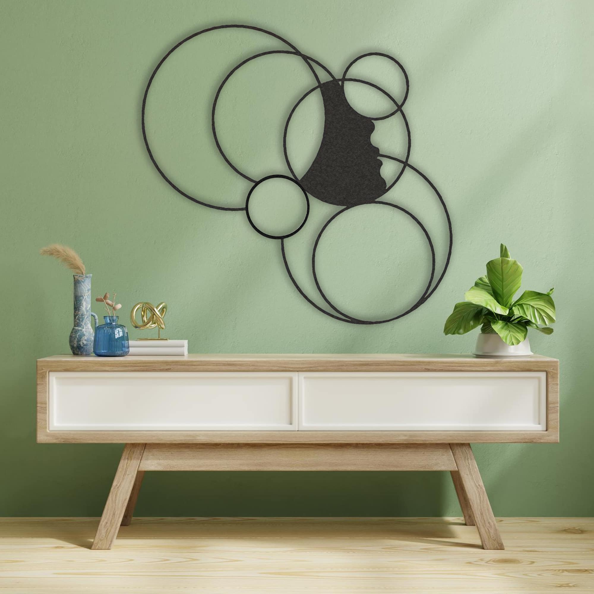 metal decor with girl and circles 2