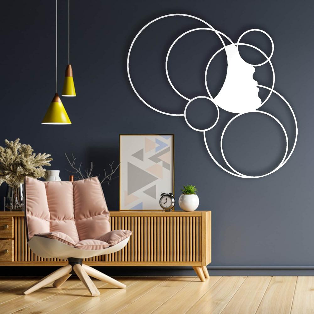 metal decor with girl and circles white