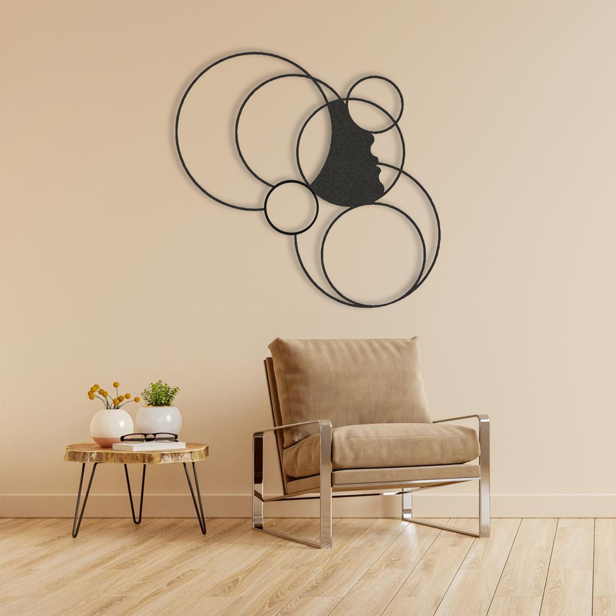 metal decor with girl and circles