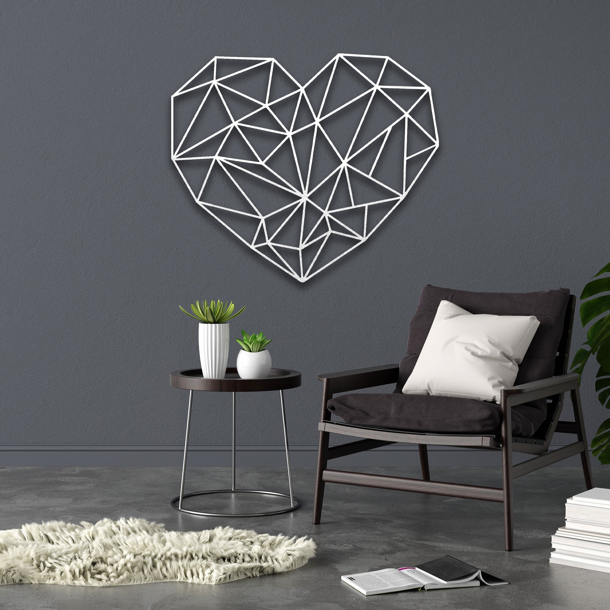 metal geometric heart wall art White