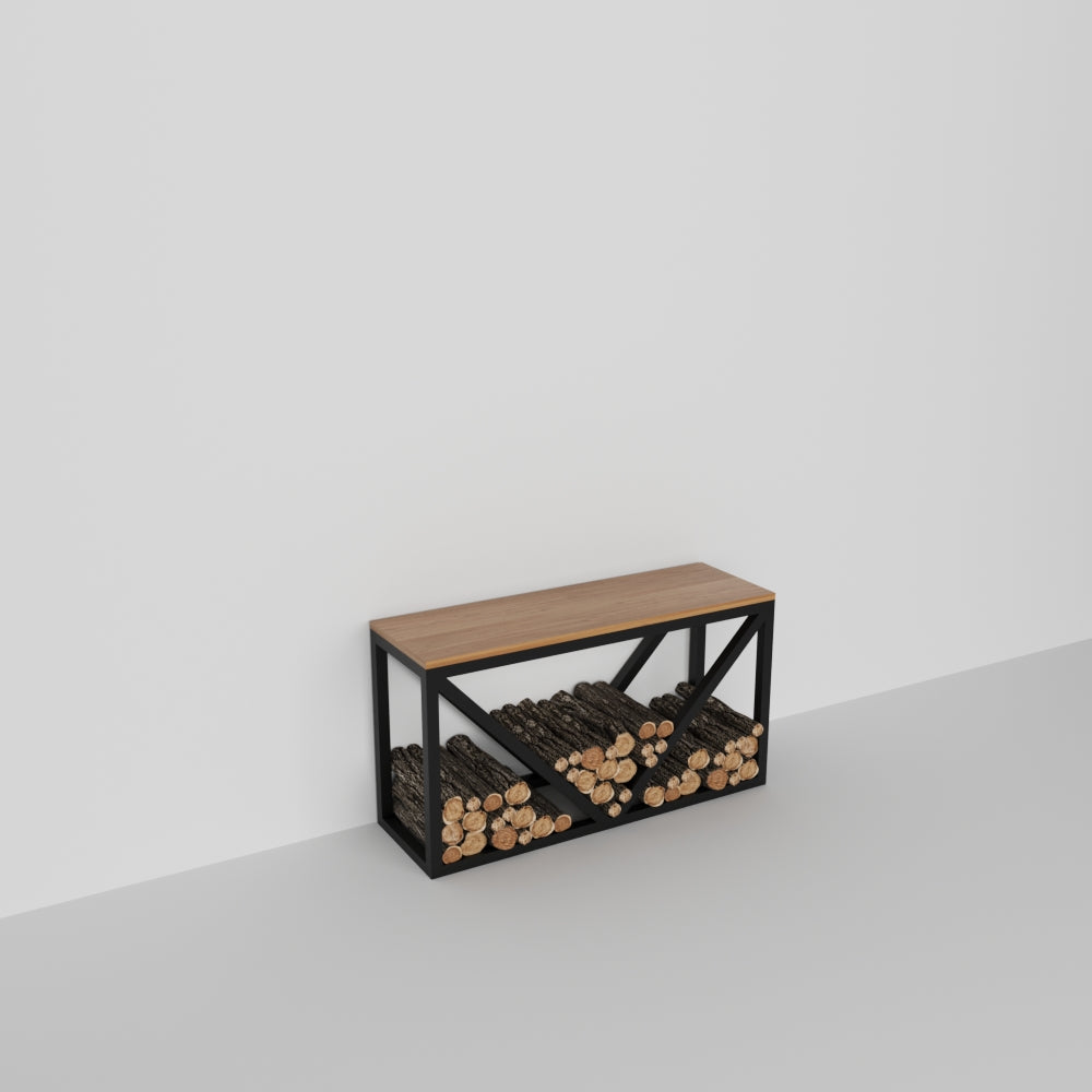 metal log holder with bench black