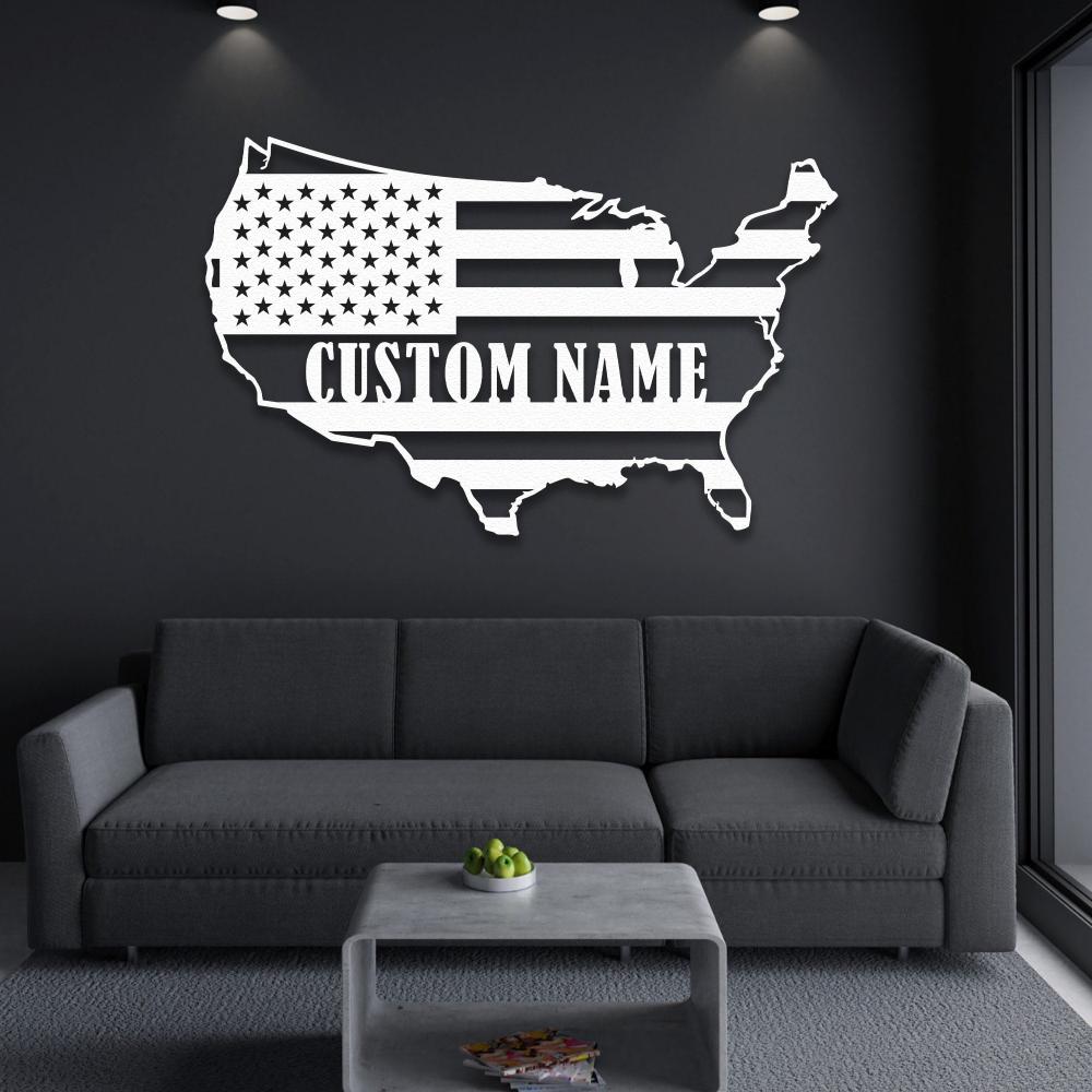 metal usa custom map wall art white