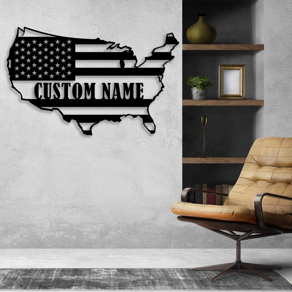 metal usa custom map wall art