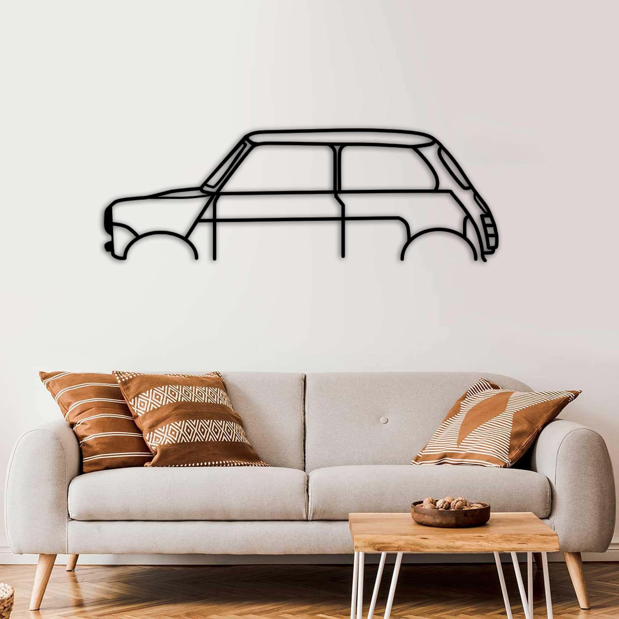 mini cooper car silhouette white wall