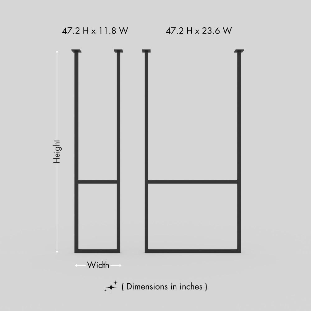 Minimalist diagram displaying the dimensions of a ceiling-mounted double towel rack in inches, with height and width specifications clearly labeled