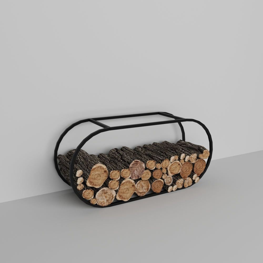 minimalist metal firewood holder black