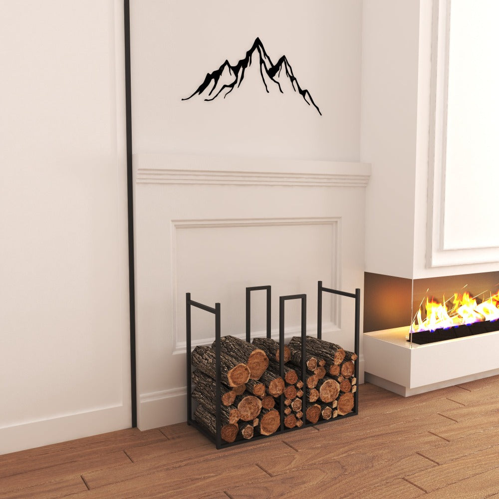 minimalist metal log with kindling holder