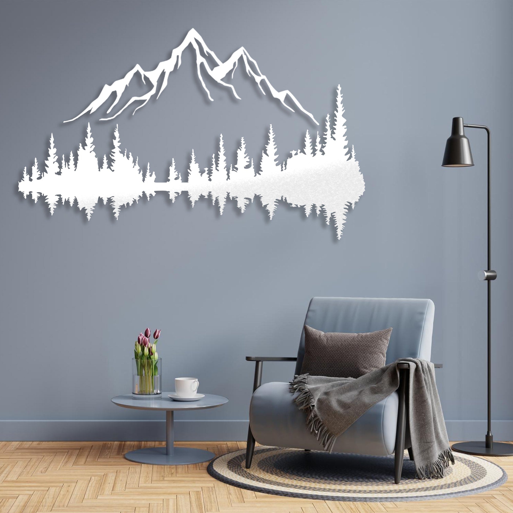 mountain and forest metal wall art white
