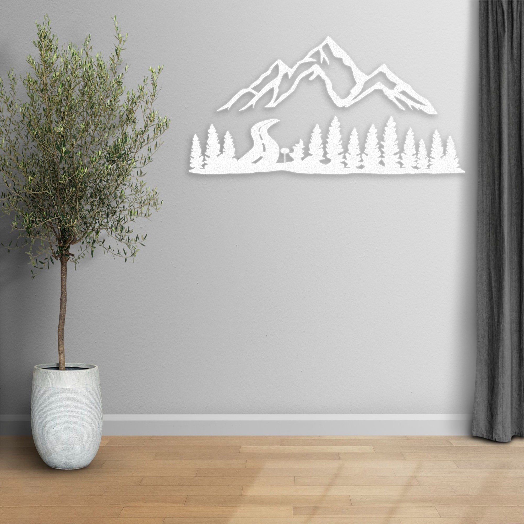 mountain and forest metal wall decor white